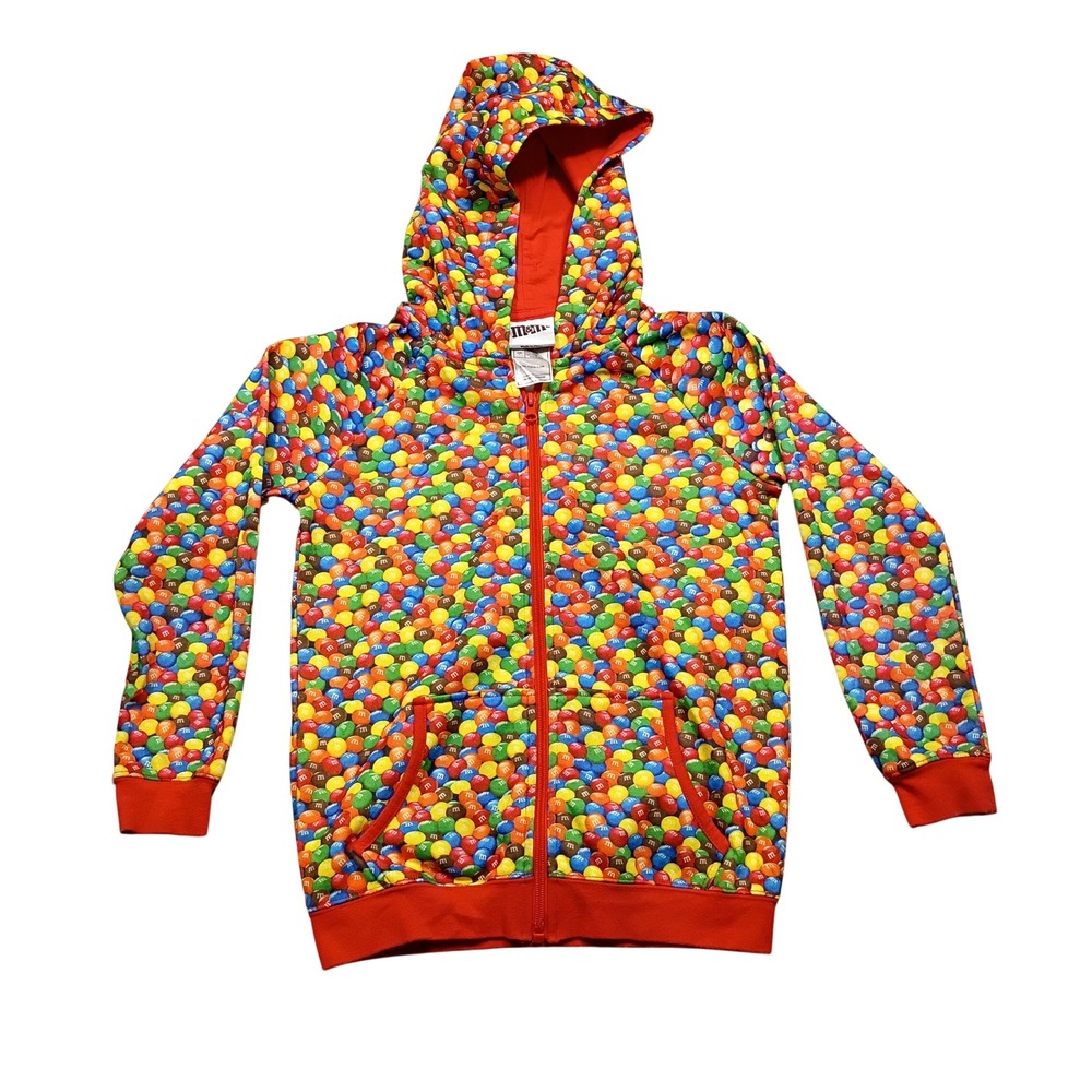 M&M's Full Zip Hoodie Kids Large All Over Print Candy Graphic Red Multi 1026